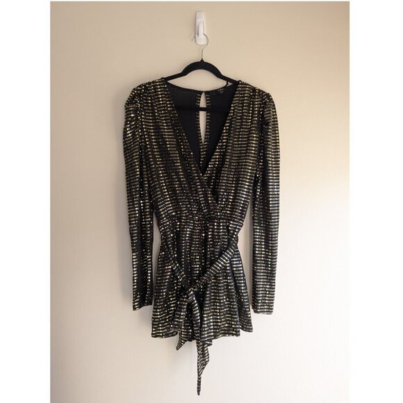 Lulu's Bettie Gold Metallic Long Sleeve Romper - Picture 5 of 12